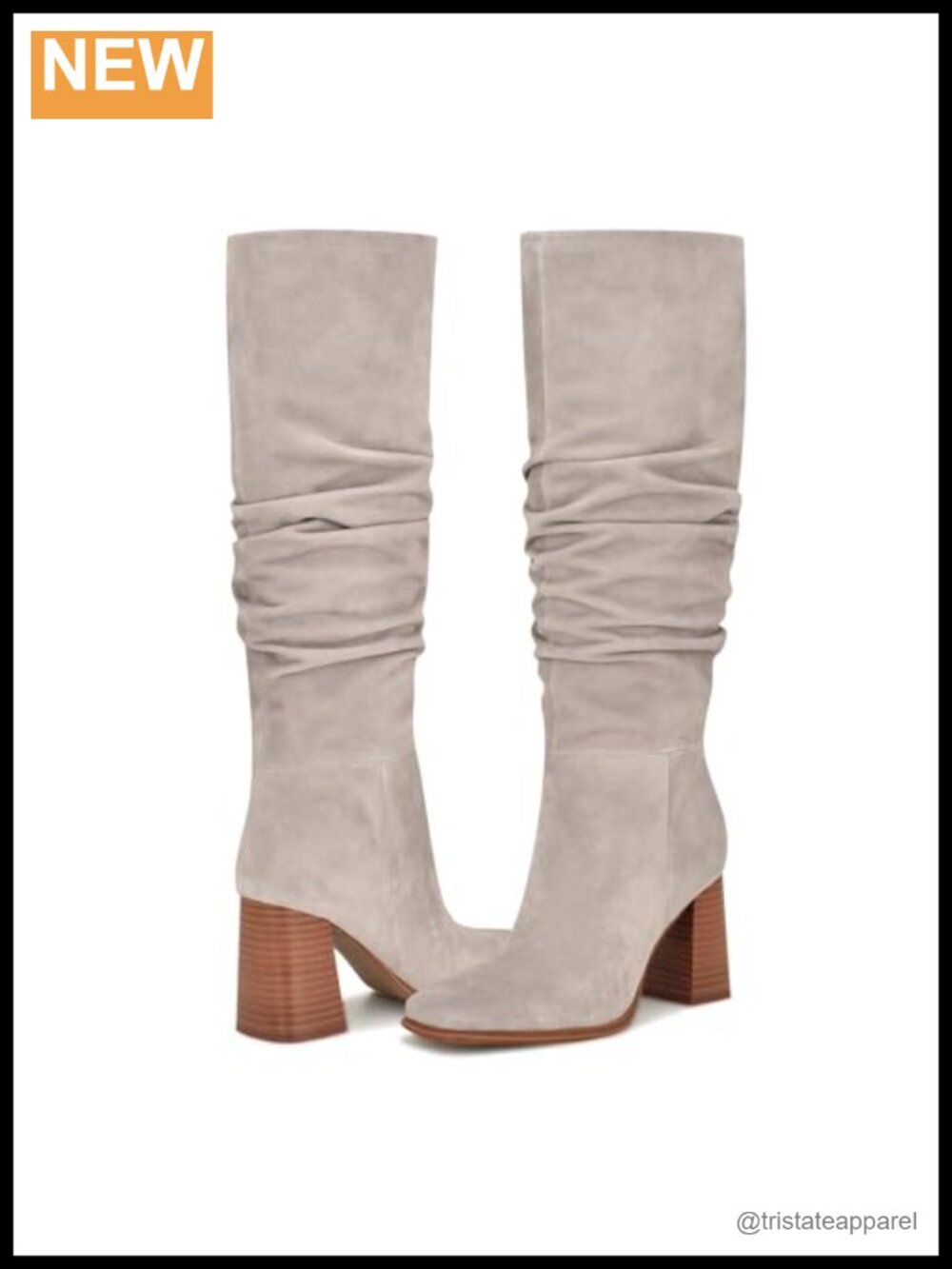 Nine West Domaey Knee High Dress Boots, Square Toe Block Heel Pull-On Suede